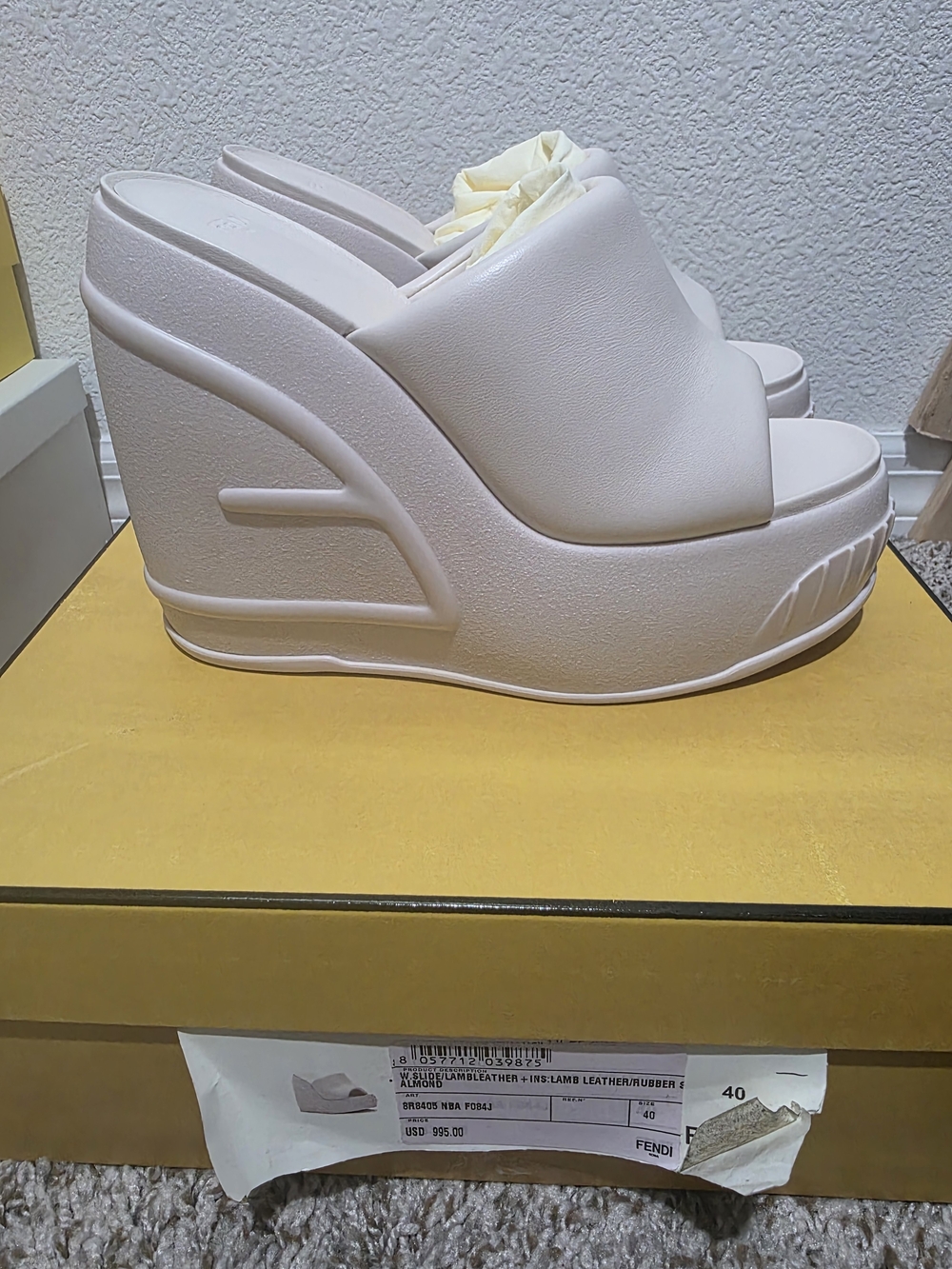 Fendi White Wedge Slide Sandals